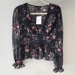 Floral Print  Top Blouse size L